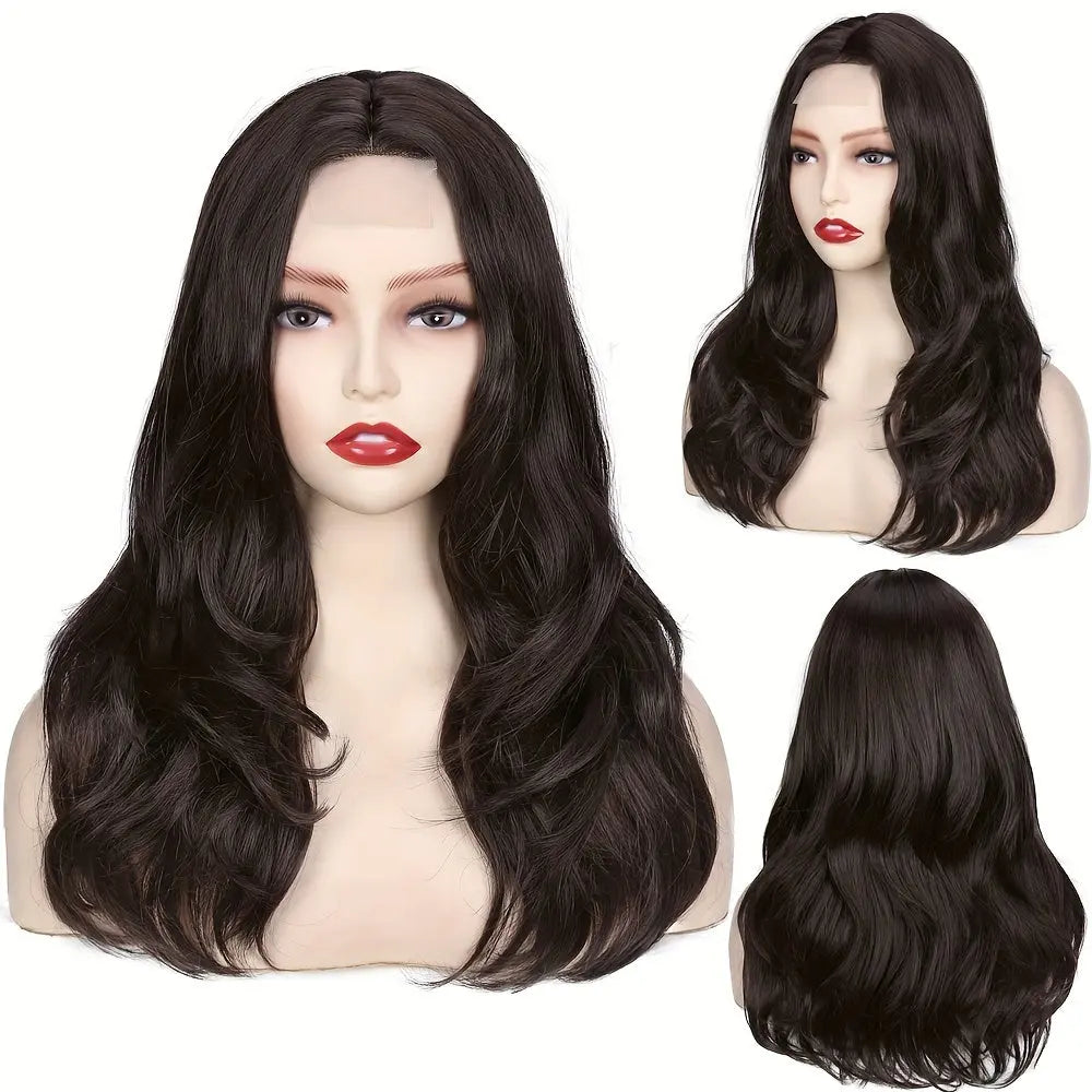 Long Wavy Wig With Highlights Synthetic Hair Layered Lace Wigs Heat Resistant Fiber Black Wigs For Women Cosplay Wig Daily Use