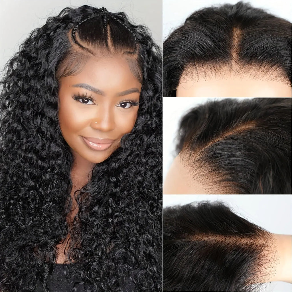 Put On And Go 13x6 Water Wave Wig - Glueless Human Hair Wig with 200% Density, Pre-Plucked & Pre-Cut HD Lace Frontal, Deep Curly Wigs for Women, Easy to Wear for Beginners, Natural Look for Black Individuals, Wig Accessories