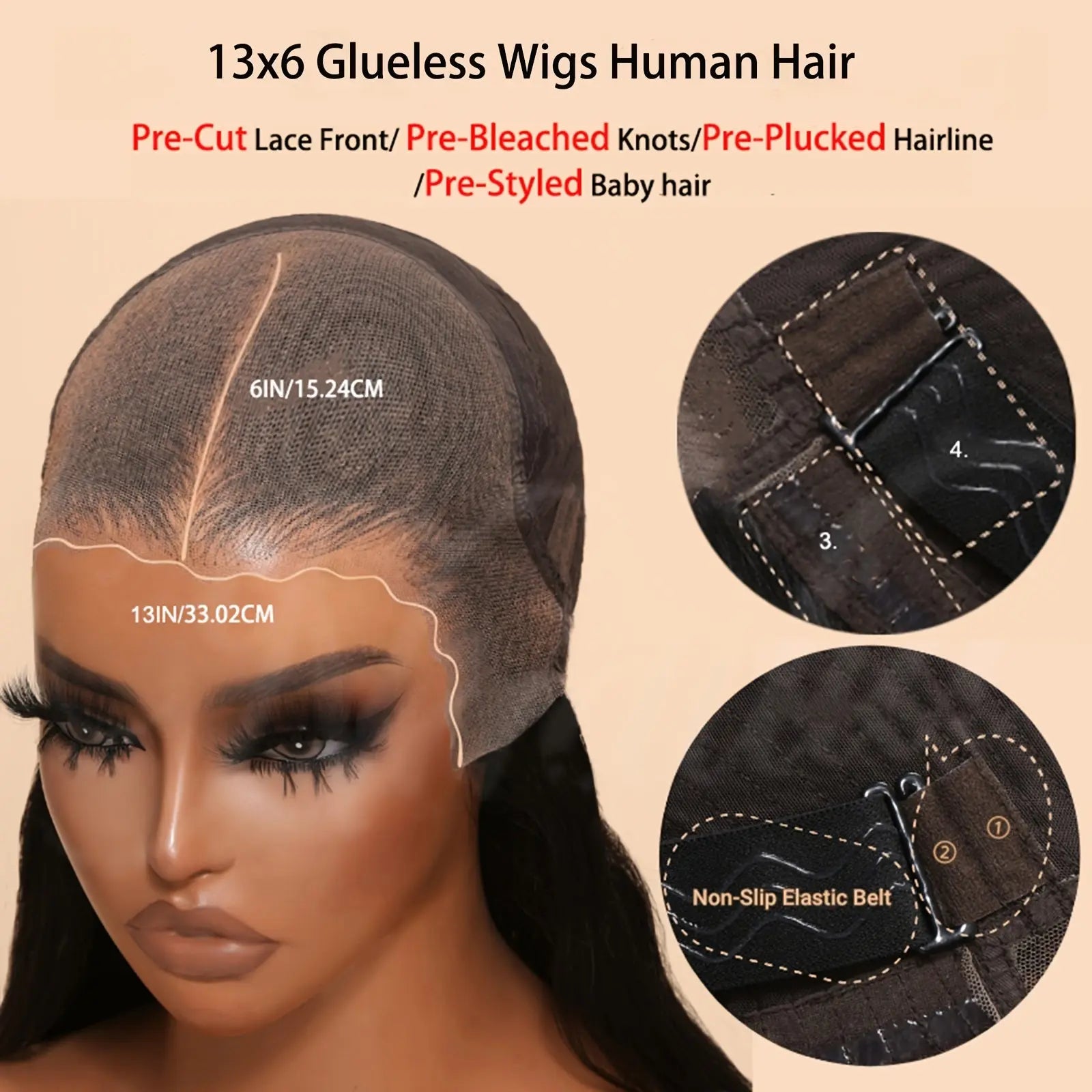 Put On And Go 13x6 Water Wave Wig - Glueless Human Hair Wig with 200% Density, Pre-Plucked & Pre-Cut HD Lace Frontal, Deep Curly Wigs for Women, Easy to Wear for Beginners, Natural Look for Black Individuals, Wig Accessories