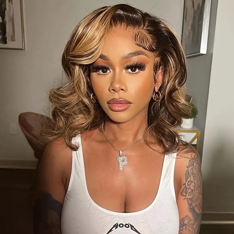 Bob Wig Human Hair 4/27 Highlight Ombre Honey Blonde HD Lace Front Wig Human Hair 13X4 Body Wave Lace Front Wigs Human Hair Pre Plucked With Baby Hair 180% Density For Women