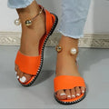 Women's Flat Sandals, Solid Color Beaded Beach Shoes, Slingback Slides for Koningsdag/King's Day Avivanastore