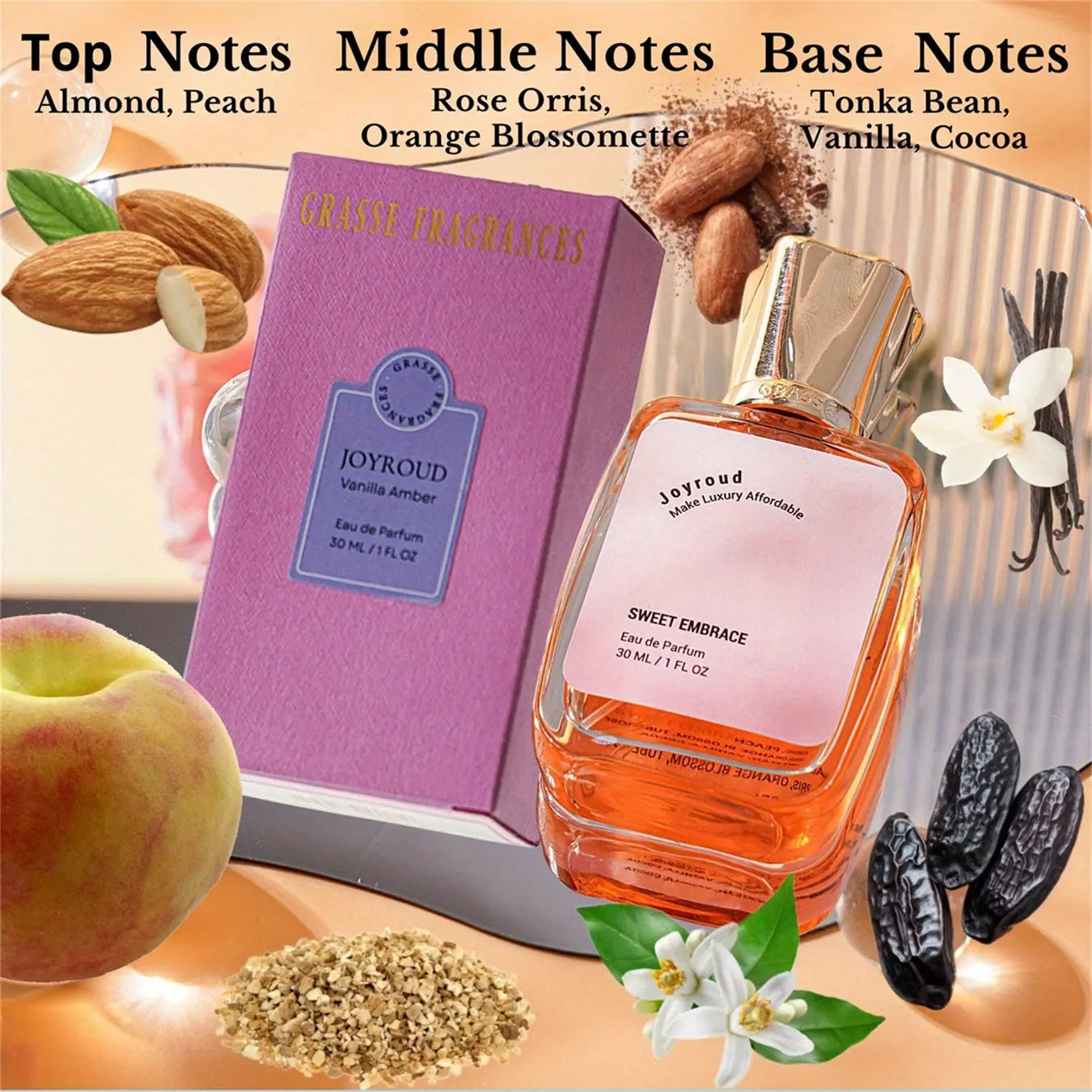 Joyroud Vanilla Amber Perfumes for Women, Exotic Oriental Floral Fragrance Spray for Modern Women, Peach & Almond, Sweet & Warm Eau De Parfum, Good Gift for Girls and Women Avivanastore