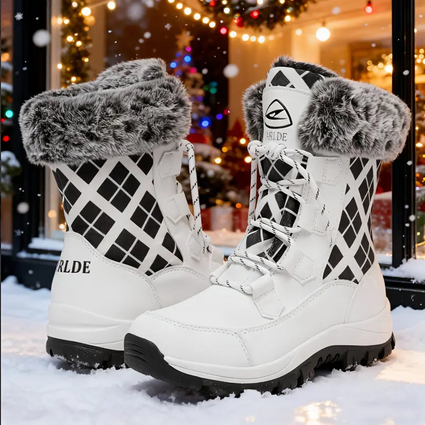 Women's High Quality Winter Snow Boots - Heavy-Duty PU Cover-like Upper, Non-Slip Rubber Outsole, Mid-Calf High-Ankle with Cushioned Insole - All-Terrain Traction for Ice, Snow, Mud, and Slush - Ideal for Hiking, Walking, and