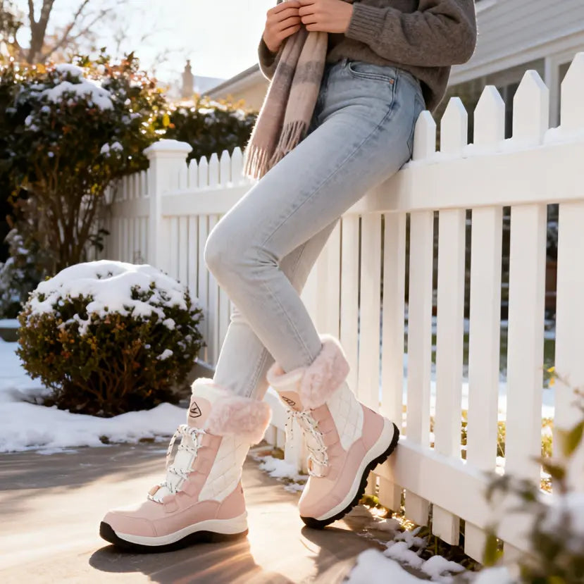 Women's High Quality Winter Snow Boots - Heavy-Duty PU Cover-like Upper, Non-Slip Rubber Outsole, Mid-Calf High-Ankle with Cushioned Insole - All-Terrain Traction for Ice, Snow, Mud, and Slush - Ideal for Hiking, Walking, and