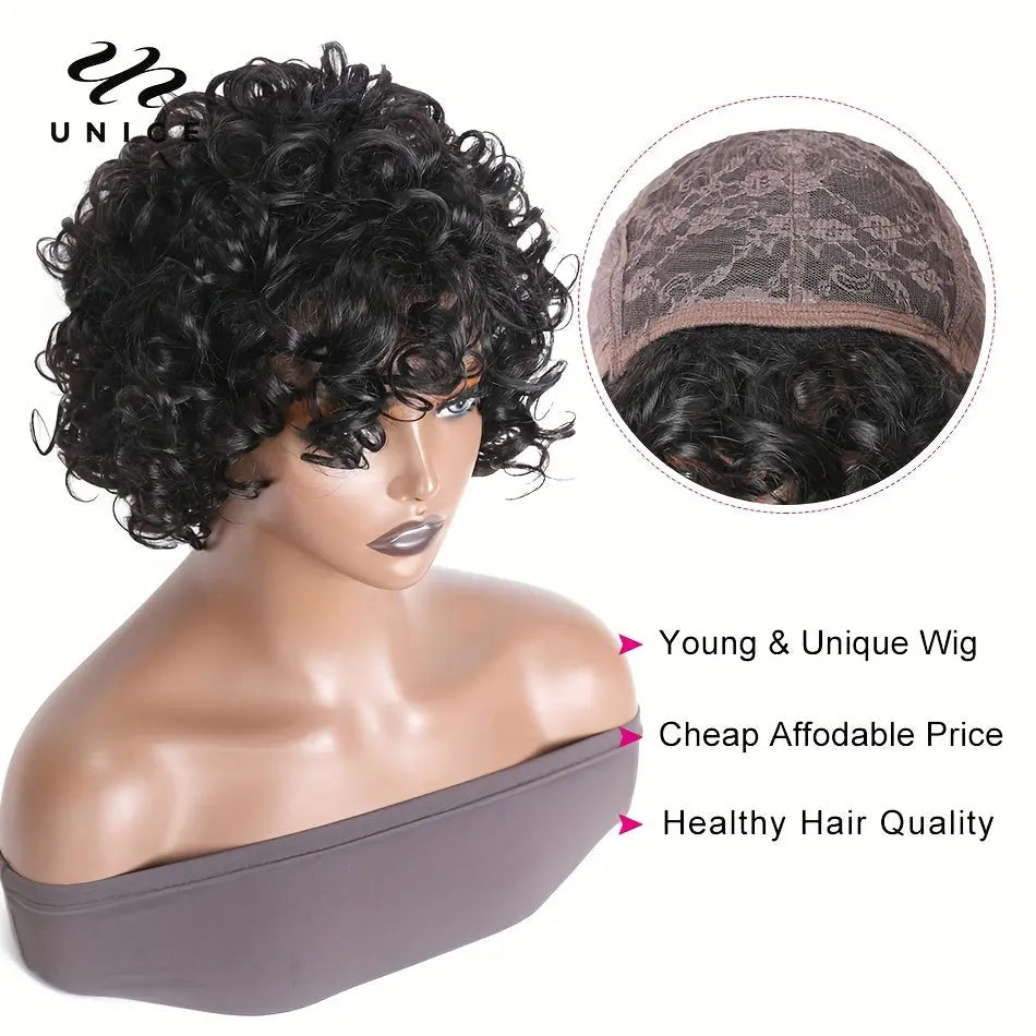 [Short Bouncy Pixie Cut Wig] Unice Hair Short Loose Curly Wigs Brazilian Hair Bouncy Waves Pixie Cut Wig Fluffy Curls Bob Wig For Women Human Hair Wigs