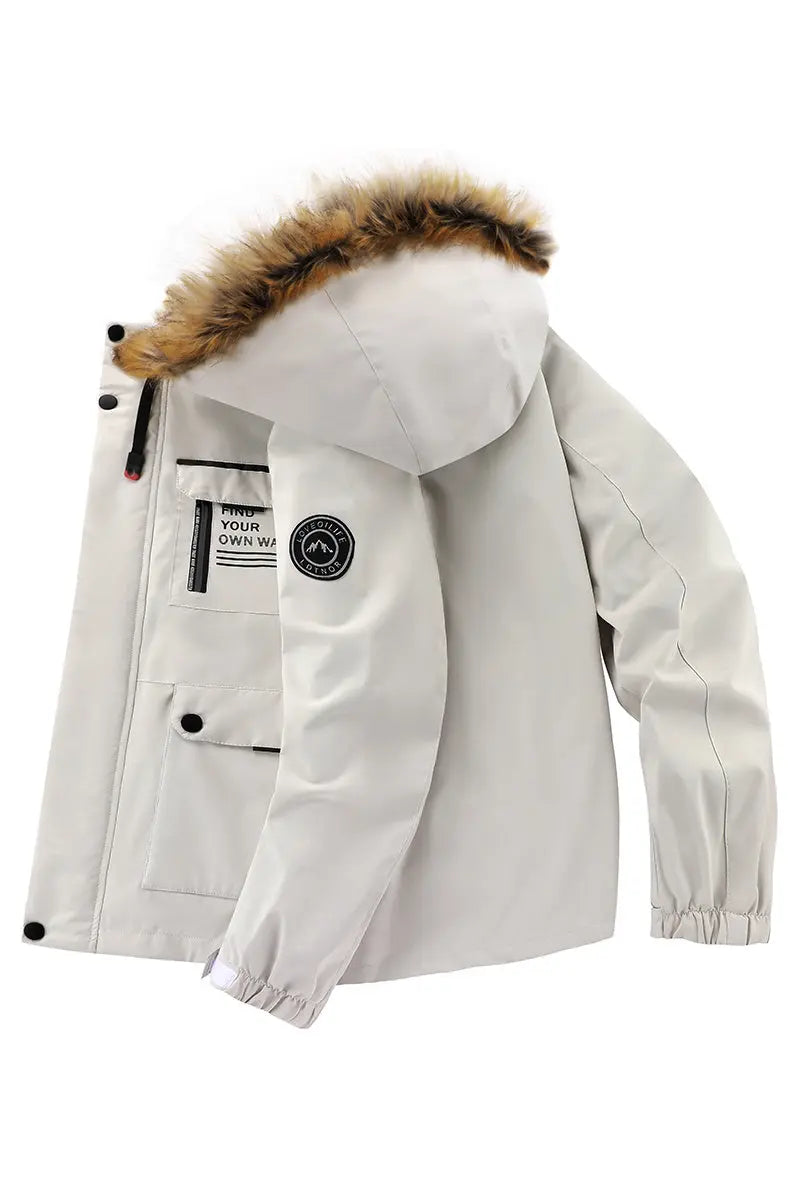 Men'S Winter Windbreaker Jacket with Warm Hood - Maroon Zip-Up Outdoor Coat, Stand Collar, Multiple Pockets, Casual Sporty Design for Cold Weather, Winter Jacket Avivanastore