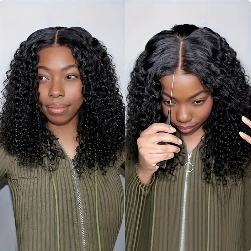 Kinky Curly Glueless Bob Wig Human Hair Pre Plucked Pre Cut Put On And Go Glueless Bob Wigs for Women 4x4 HD Transparent Lace 180% Density