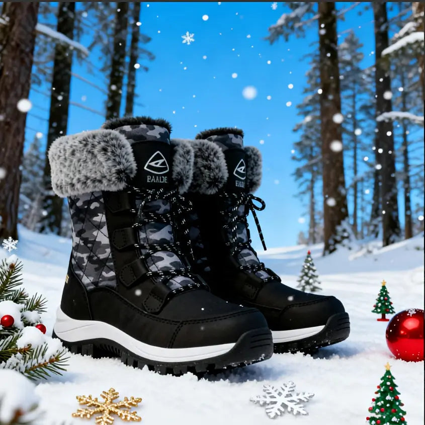 Women's High Quality Winter Snow Boots - Heavy-Duty PU Cover-like Upper, Non-Slip Rubber Outsole, Mid-Calf High-Ankle with Cushioned Insole - All-Terrain Traction for Ice, Snow, Mud, and Slush - Ideal for Hiking, Walking, and