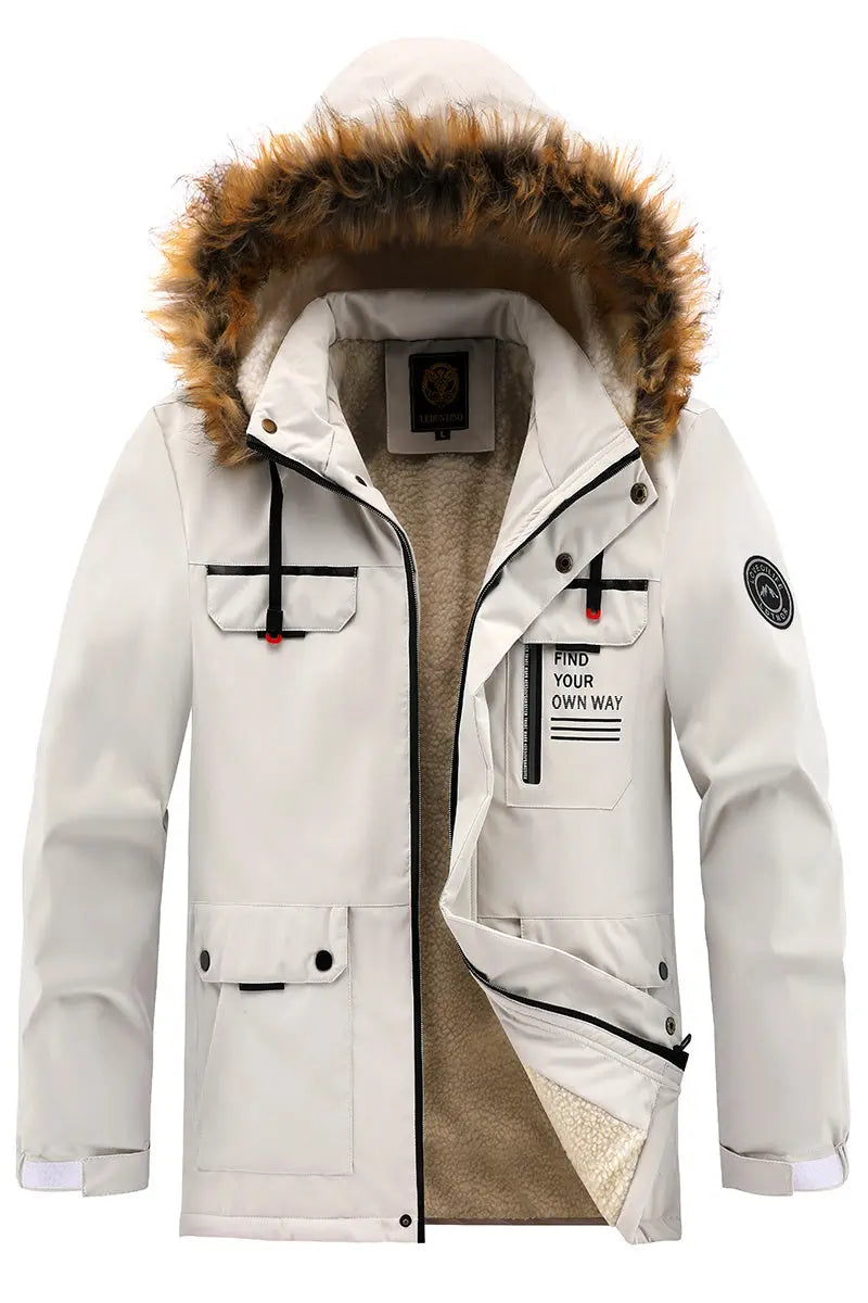 Men'S Winter Windbreaker Jacket with Warm Hood - Maroon Zip-Up Outdoor Coat, Stand Collar, Multiple Pockets, Casual Sporty Design for Cold Weather, Winter Jacket Avivanastore