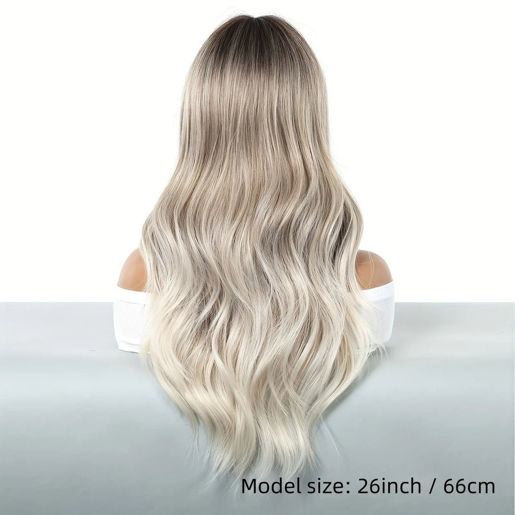 Woven Wigs Women's Basic Long Loose Wave Blonde Gradient Wig with Bangs, Tang Long Synthetic Fiber, Rose Net Cap, High Density 130% for Caucasian