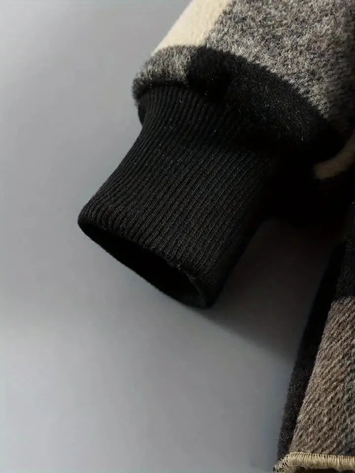 Boys' Long Sleeve Plaid Fleece-Lined Jacket with Button Front & Pockets - Cozy Fall/Winter Warmth, Casual Cardigan Collar, Brown/ Tartan Pattern, Machine Washable For Outdoor Play & Casual Attire, Winter Jacket For Boys, Fall Avivanastore