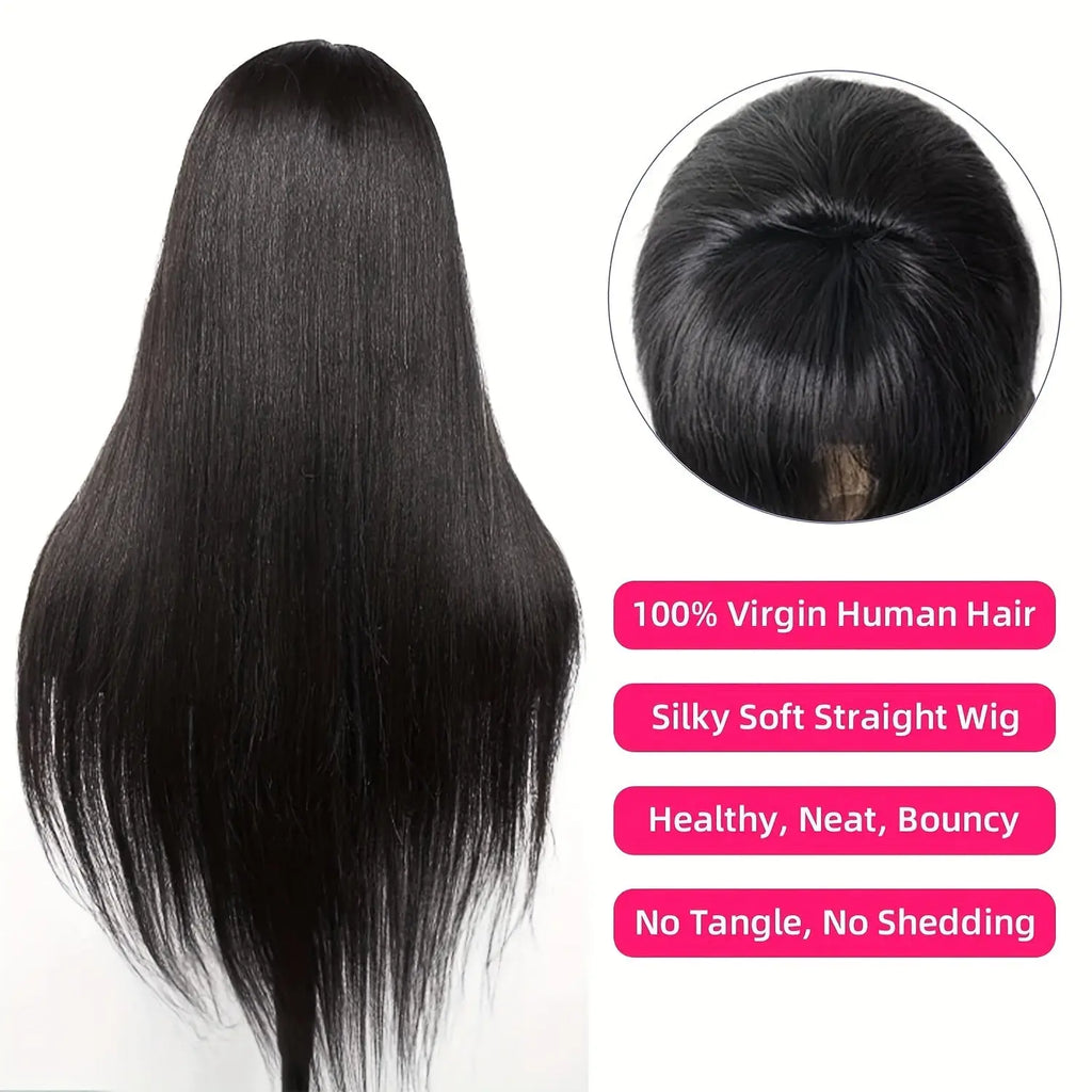 Straight Human Hair Wigs With Bangs None Lace Front Wigs Human Hair Straight Wigs 150% Density Put On And Go Wigs Brazilian Virgin Human Hair Wigs For Women Natural Color