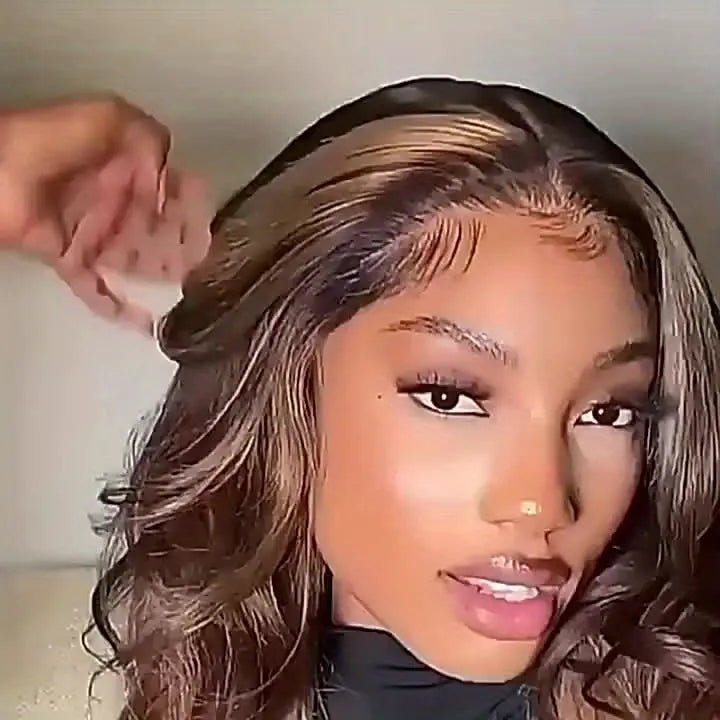 Bob Wig Human Hair 4/27 Highlight Ombre Honey Blonde HD Lace Front Wig Human Hair 13X4 Body Wave Lace Front Wigs Human Hair Pre Plucked With Baby Hair 180% Density For Women