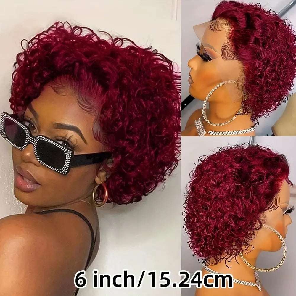 13x1 Lace 130% Density Pre Plucked Short Curly Human Hair Wigs Pixie Cut Bob Glueless Wigs Front For Black Women With Baby Hair