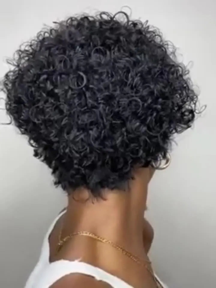 13x1 Lace 130% Density Pre Plucked Short Curly Human Hair Wigs Pixie Cut Bob Glueless Wigs Front For Black Women With Baby Hair