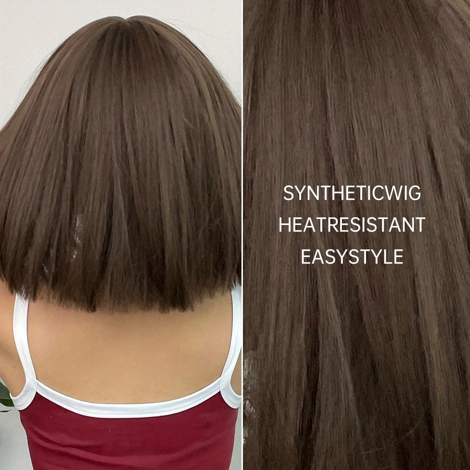 Brown 14 Inch Bob Short Straight Hair Wigs With Bangs Cute Synthetic Fiber Women's Wigs For Daily Halloween Party Cosplay Use Music Festival