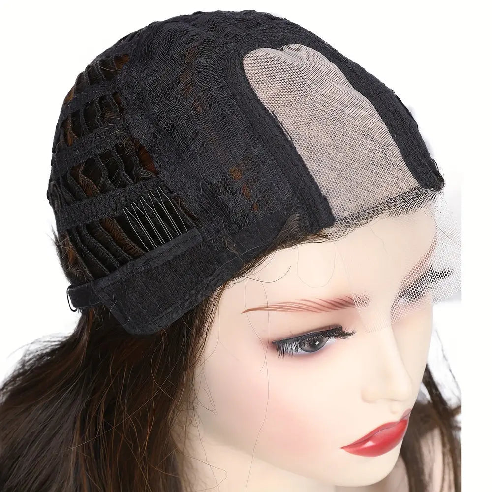 Long Wavy Wig With Highlights Synthetic Hair Layered Lace Wigs Heat Resistant Fiber Black Wigs For Women Cosplay Wig Daily Use