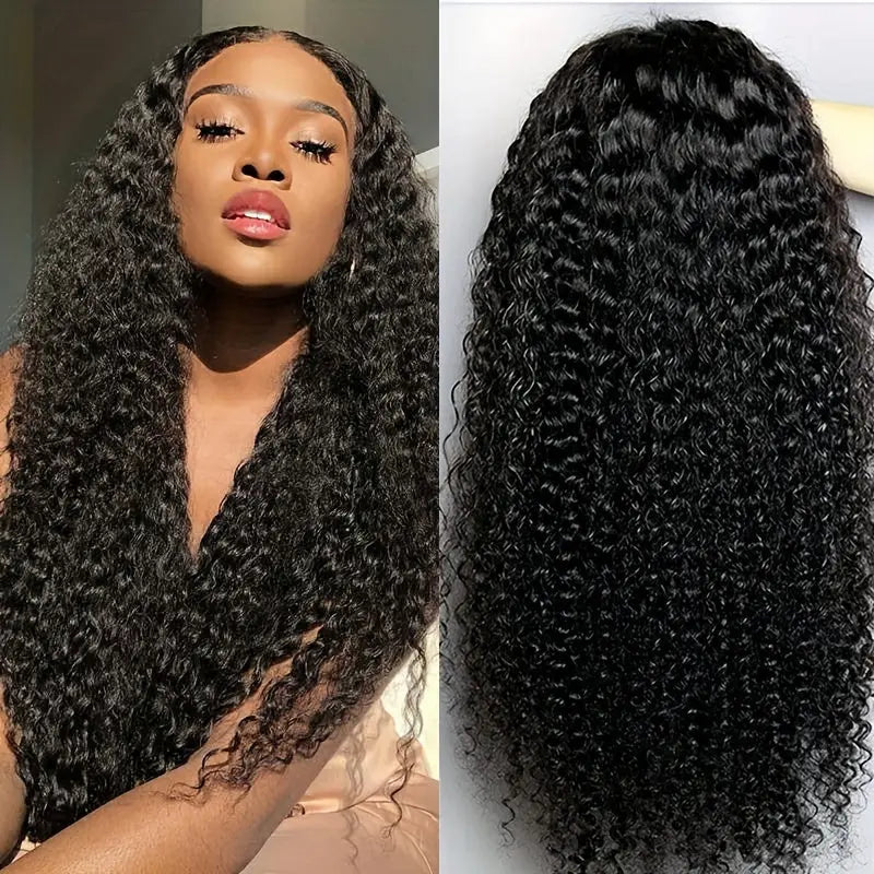Kinky Curly Lace Front Wigs Human Hair 4x4x1 Lace Closure Wigs 180% Density Kinky Curly Wigs with Brazilian Remy Hair Unprocessed Virgin Hair Wig Natural Color