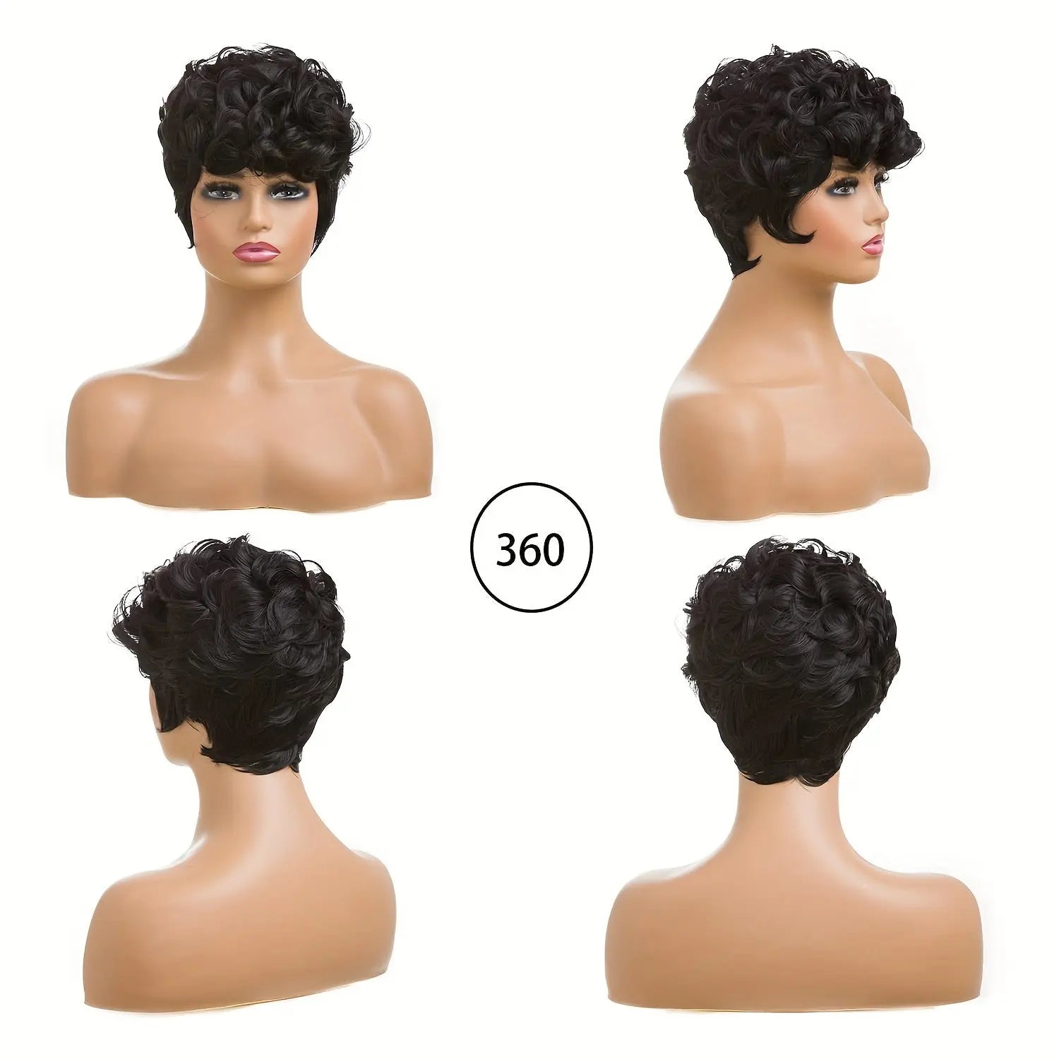 Short Curly Pixie Cut Wigs for with Bangs - Heat Resistant Synthetic Hair, 180% Density Curly Wave, Rose Net Cap, Natural Look Daily Wear & Special Occasions, Short Hair Wig