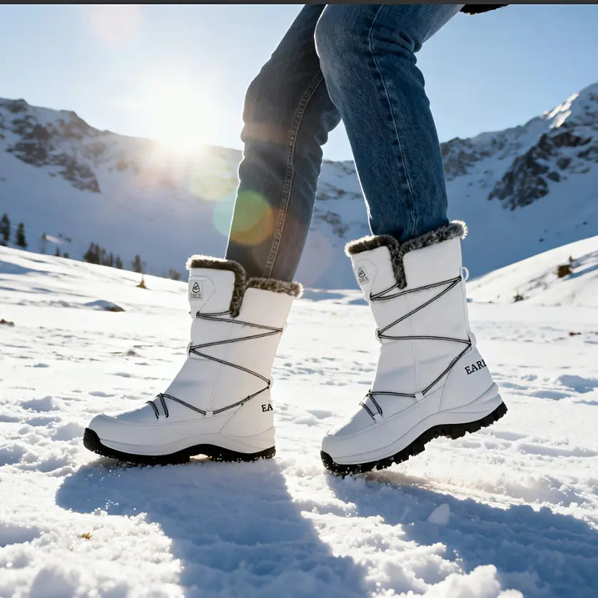 Women's High Quality Winter Snow Boots - Heavy-Duty PU Cover-like Upper, Non-Slip Rubber Outsole, Mid-Calf High-Ankle with Cushioned Insole - All-Terrain Traction for Ice, Snow, Mud, and Slush - Ideal for Hiking, Walking, and