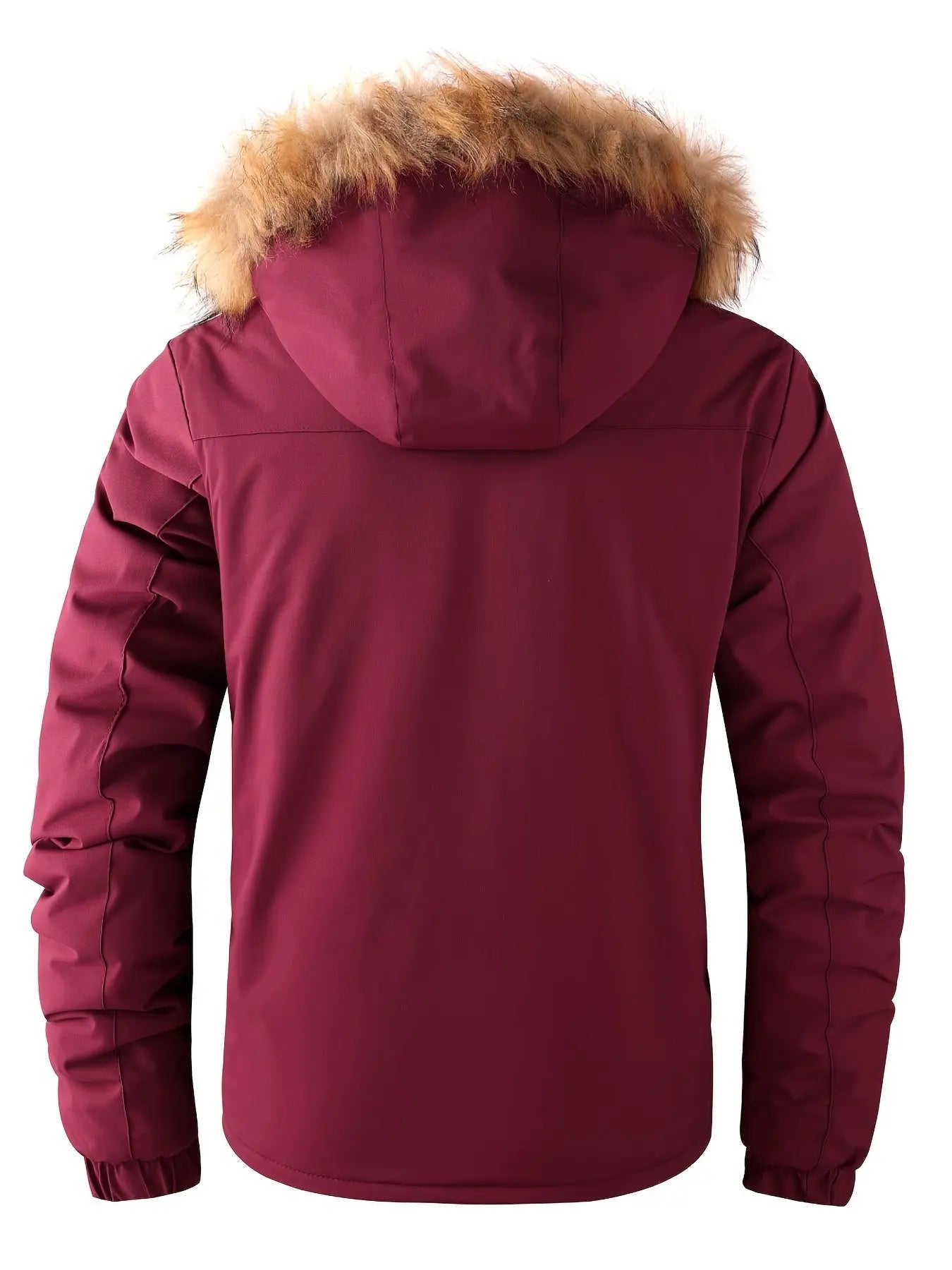 Men'S Winter Windbreaker Jacket with Warm Hood - Maroon Zip-Up Outdoor Coat, Stand Collar, Multiple Pockets, Casual Sporty Design for Cold Weather, Winter Jacket Avivanastore