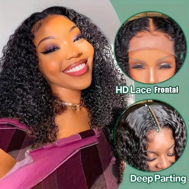 250% Density Deep Curly Wigs Human Hair Curly Wave 4X4 HD Lace Front Wigs Human Hair Deep Wave Lace Clouse Wig 100% Brazilian Human Hair Wig Pre-Plucked Lace Wig With Baby Hair For Women