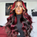 13*4 Lace front wig Skunk Stripe Wigs Black Red Blonde Highlights Wig Body Wavy Lace Front Glueless Curly Wig Black Blonde Burgundy Synthetic Lace Front Wigs for Women