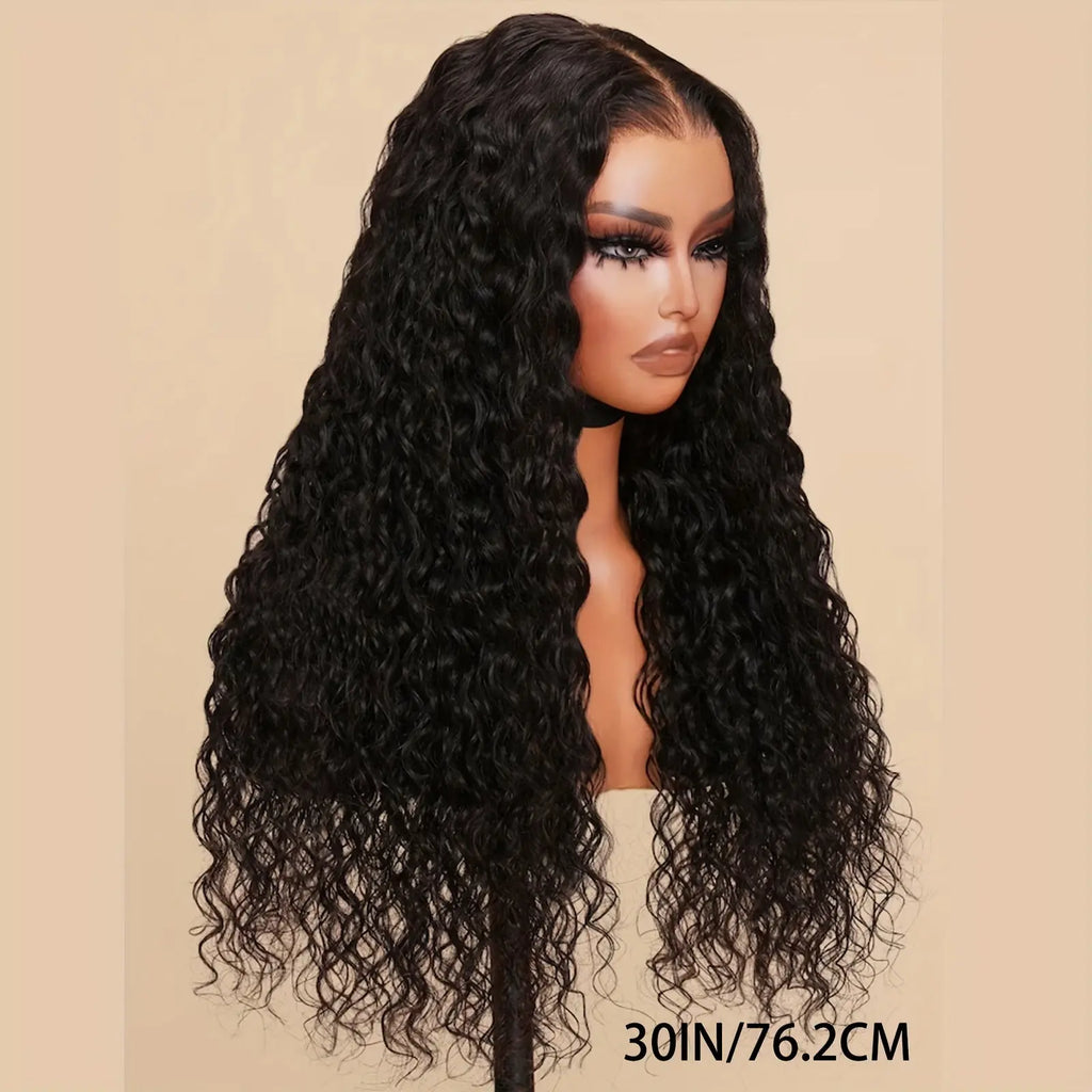 Put On And Go 13x6 Water Wave Wig - Glueless Human Hair Wig with 200% Density, Pre-Plucked & Pre-Cut HD Lace Frontal, Deep Curly Wigs for Women, Easy to Wear for Beginners, Natural Look for Black Individuals, Wig Accessories
