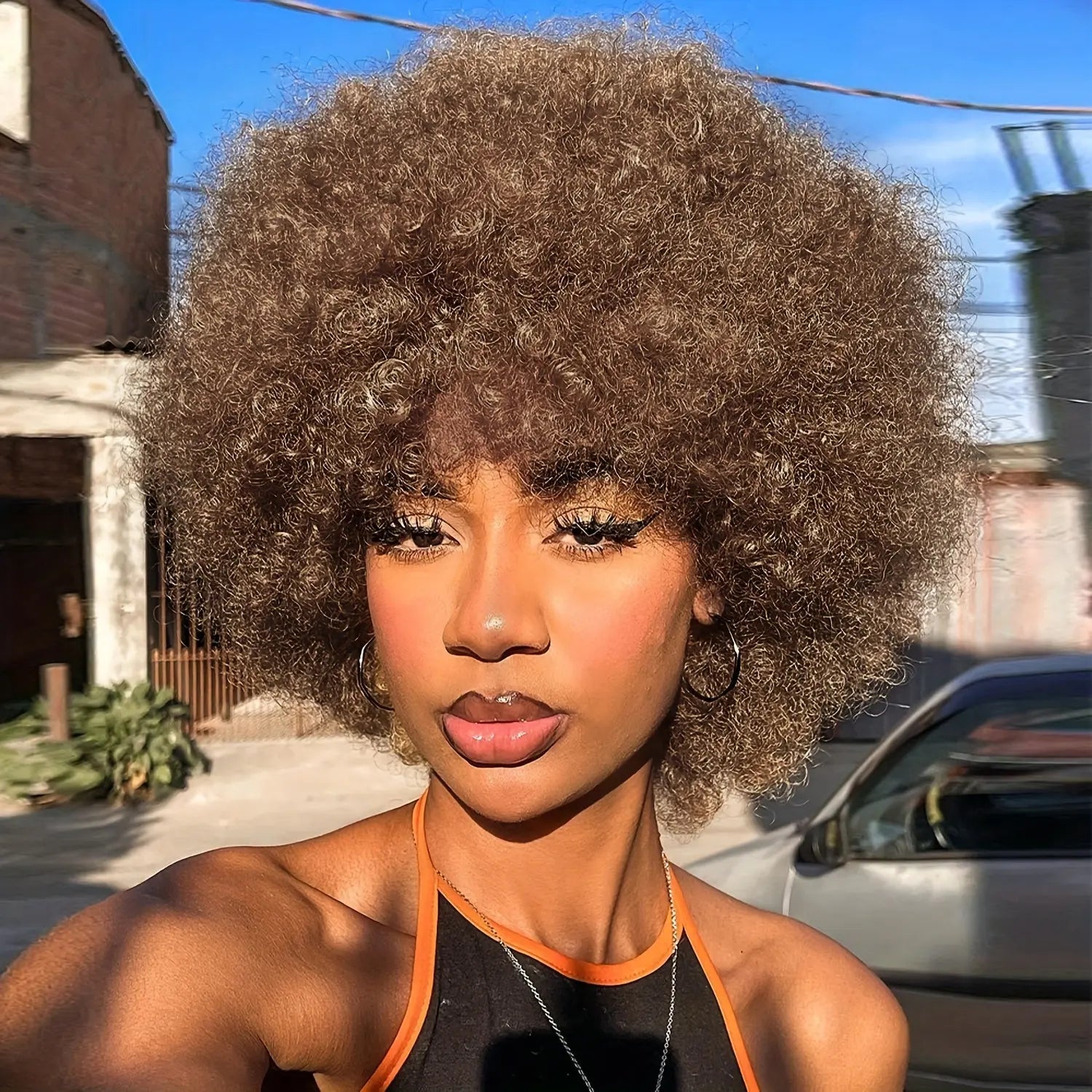 Short Curly Afro Wig 70s Bouncy Huge Fluffy Puff Wigs Synthetic For Cosplay And Daily