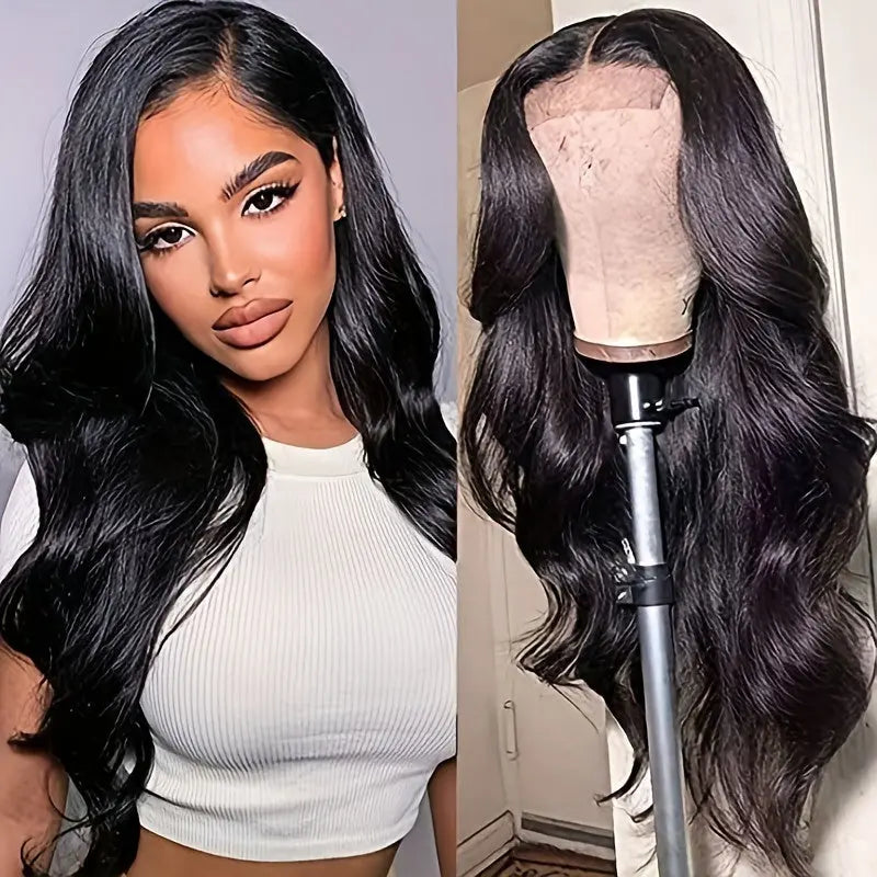26 Inch Long, 180% Density, Loose Wave Lace Front Wig - Pre-Plucked, Pre-Styled, Natural Wavy Black Color, Glueless 13x4x1 Middle Part Frontal Lace Replacement Wigs for Women and Girls - Heat Resistant Fiber, Elegant and Dail