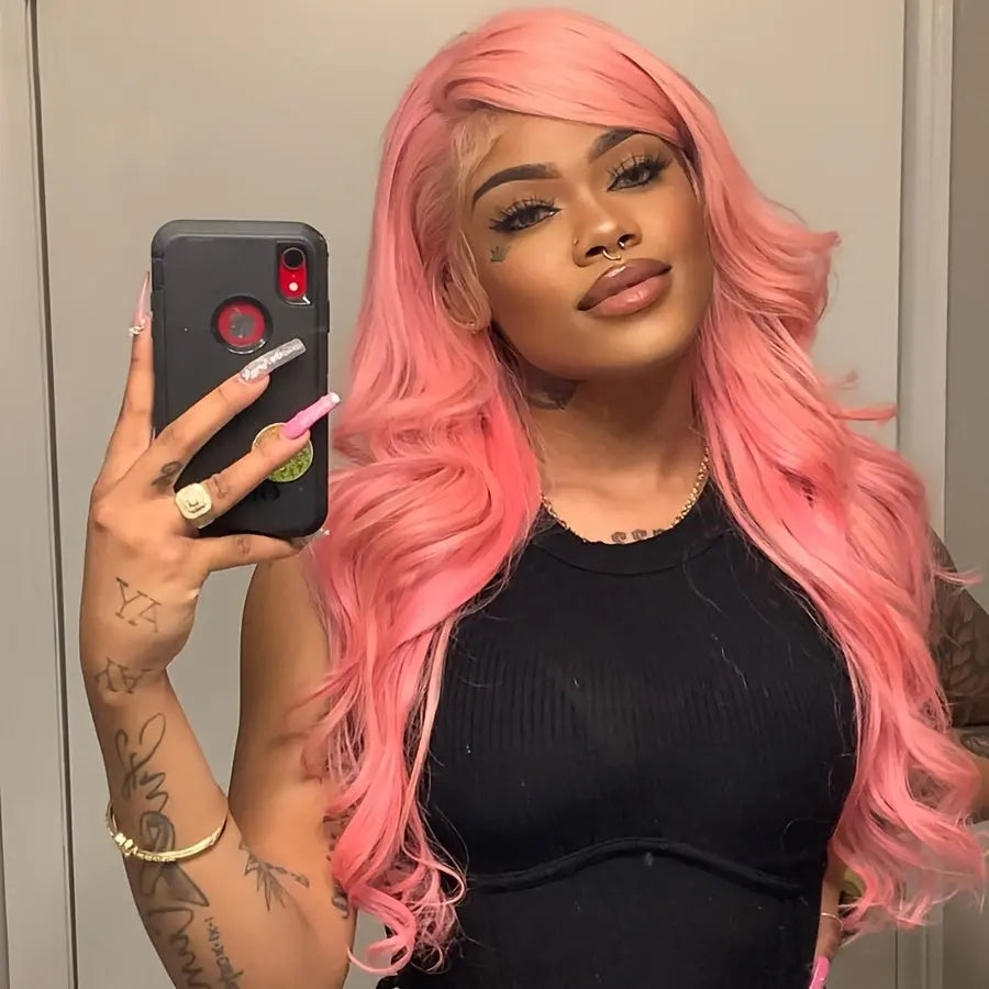 13x4 Pink Body Wave Lace Front Wig Long Pink Body Wave Lace Frontal Wig Body Wave Wigs For Women 26 Inch
