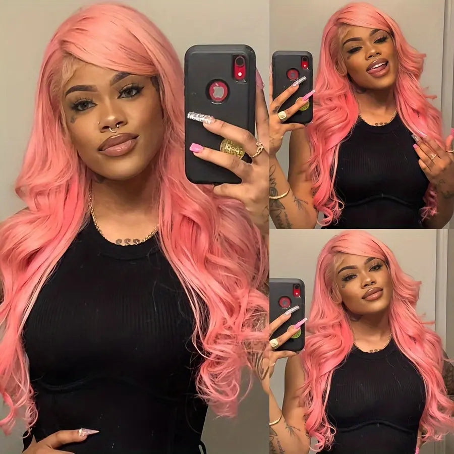 13x4 Pink Body Wave Lace Front Wig Long Pink Body Wave Lace Frontal Wig Body Wave Wigs For Women 26 Inch