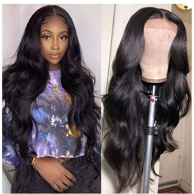 26 Inch Long, 180% Density, Loose Wave Lace Front Wig - Pre-Plucked, Pre-Styled, Natural Wavy Black Color, Glueless 13x4x1 Middle Part Frontal Lace Replacement Wigs for Women and Girls - Heat Resistant Fiber, Elegant and Dail