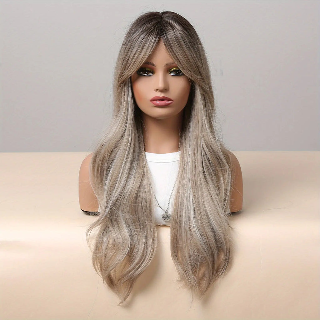 [Pink Hair Wigs] Pink 24 Inch Synthetic Fiber Hair Wigs With Bangs | Long Body Wave Hair Wigs For Women Girls | For Daily Party Cosplay Use Music Festival