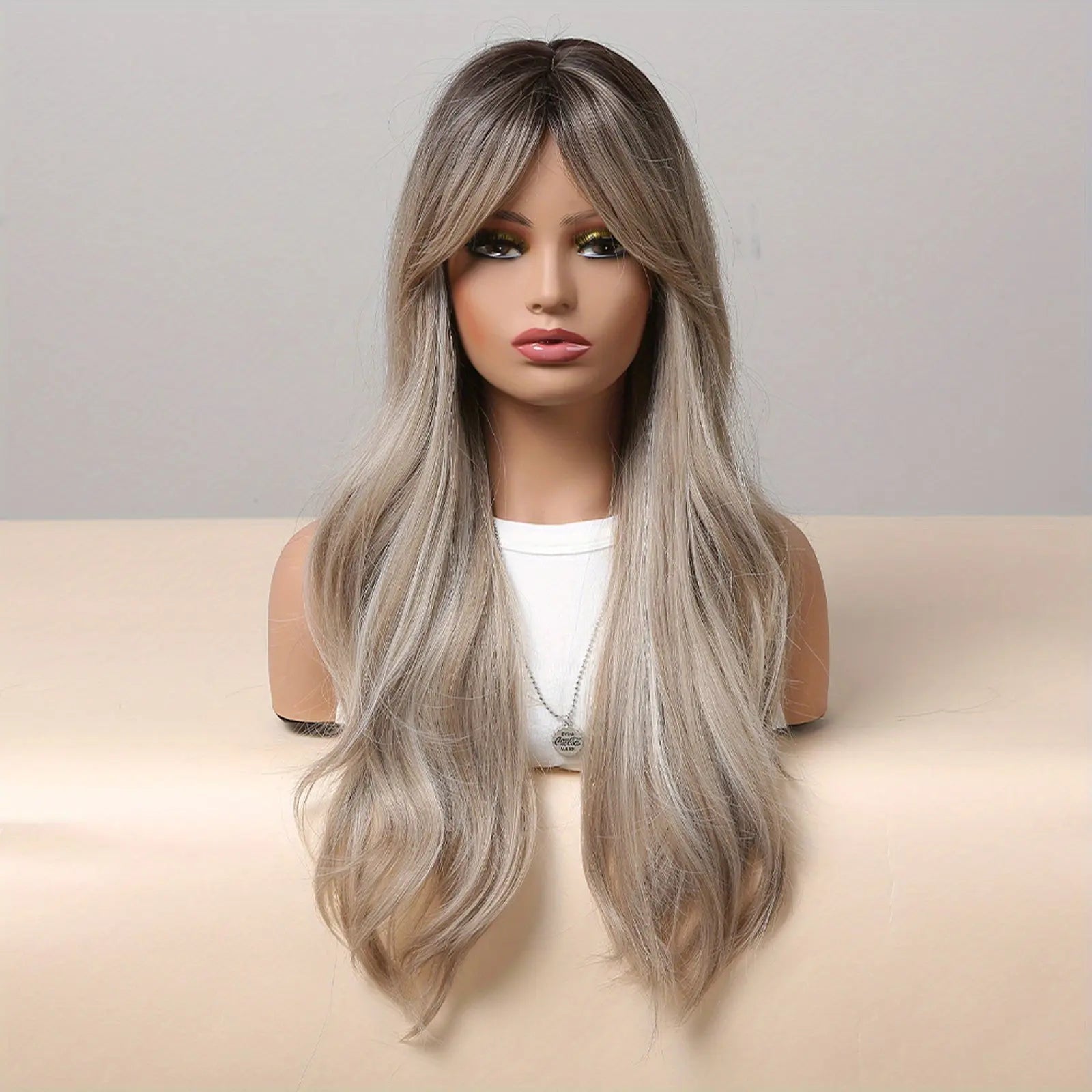 [Pink Hair Wigs] Pink 24 Inch Synthetic Fiber Hair Wigs With Bangs | Long Body Wave Hair Wigs For Women Girls | For Daily Party Cosplay Use Music Festival