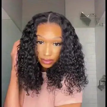 Put On and Go Glueless Bob Wig Short Curly Bob Wigs Lace Front Wigs Human Hair Lace Pre Cut Hairline Pre Plucked No Glue Lace Wig Natural Black Throw On & Go Wig