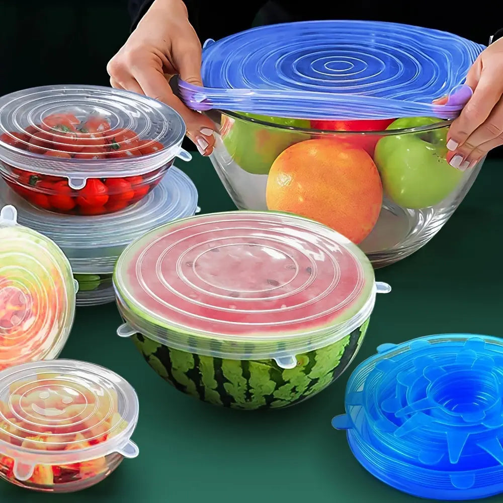 6pcs Reusable Silicone Lid Lids Compatible for Bowls, Plates, Pots & Pans - Multi-Size Dishwasher & Fridge Safe Food Storage Covers, Durable -Fit Lid Fits Most Containers Avivanastore