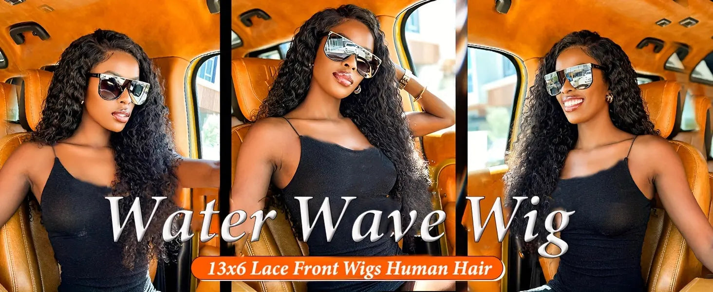 Put On And Go 13x6 Water Wave Wig - Glueless Human Hair Wig with 200% Density, Pre-Plucked & Pre-Cut HD Lace Frontal, Deep Curly Wigs for Women, Easy to Wear for Beginners, Natural Look for Black Individuals, Wig Accessories