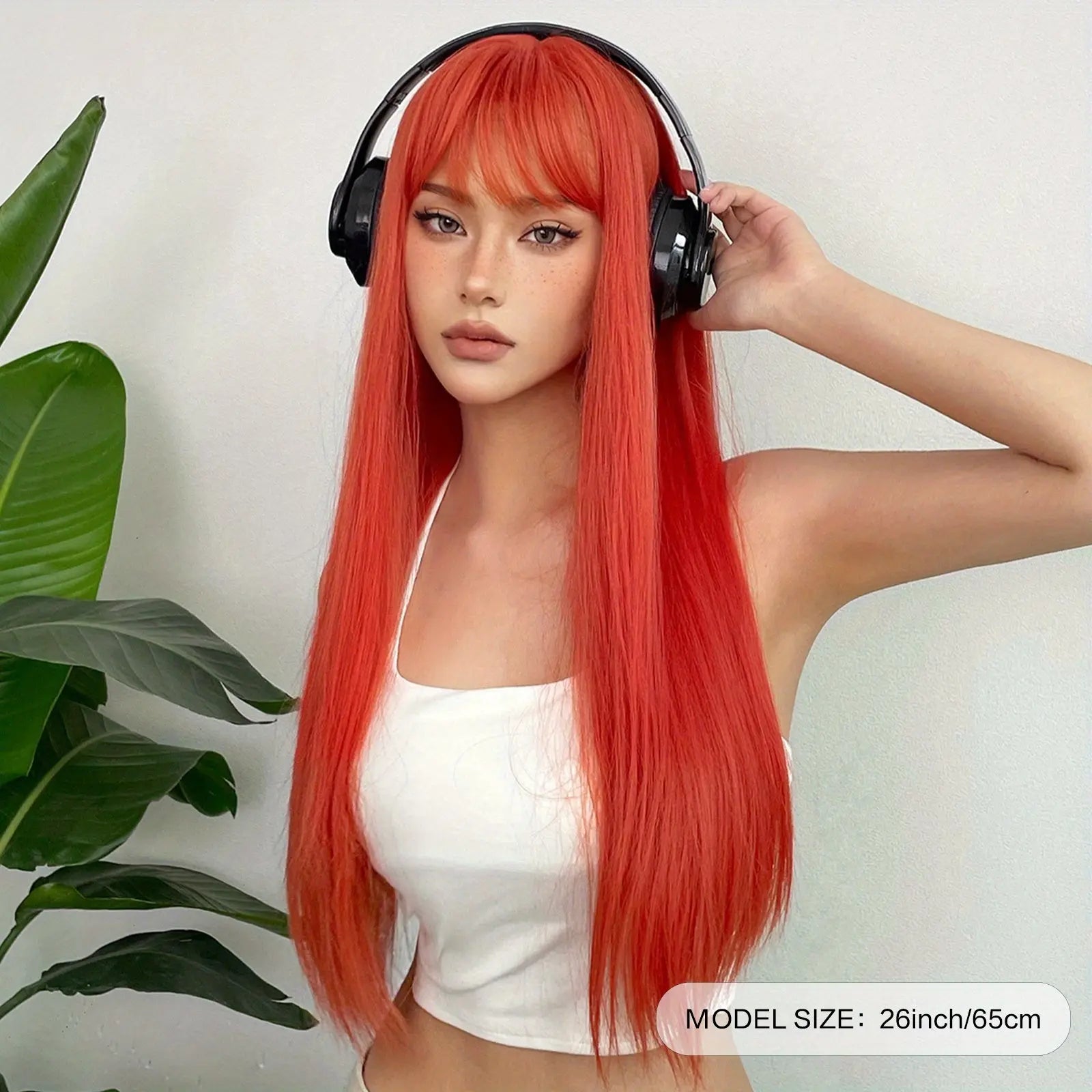 Silvery Grey 26 Inch Long Straight Hair Wigs With Bangs Heat Resistant Synthetic Hair Wigs For Women Girls For Cosplay Party Daily Taking Photos Use Music Festival