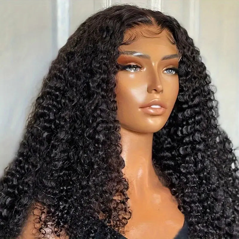 Kinky Curly Lace Front Wigs Human Hair 4x4x1 Lace Closure Wigs 180% Density Kinky Curly Wigs with Brazilian Remy Hair Unprocessed Virgin Hair Wig Natural Color