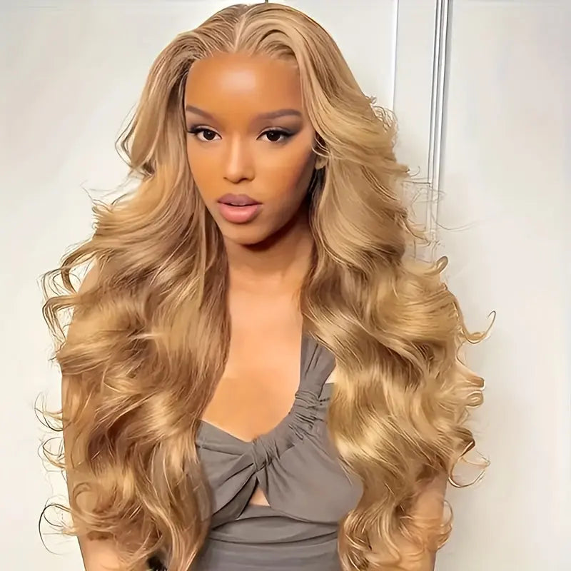 Honey Blonde Human Hair Wig 27# Honey Blonde Wig Highlight Ombre Blonde 13x6 HD Lace Front Wigs Human Hair 13*6 Honey Blonde Lace Front Wig Colored Body Wave Pre Plucked Baby Hair Glueless For Women Daily & Party