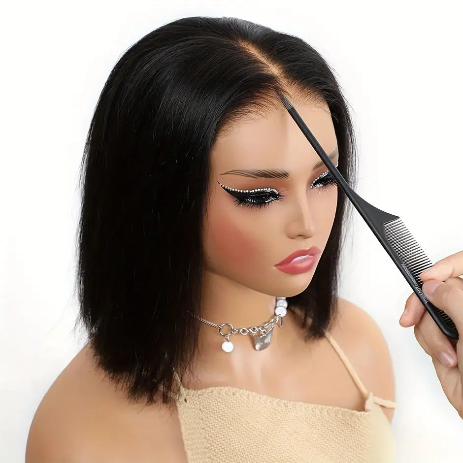 Wear & Go Glueless Bob Wig Human Hair 4x4 HD Lace Front Closure - 200% Density 's Straight Hair System with Pre-Plucked Hairline & 3D Technology (No Glue/Bond) | Instant Volume, Short Bob Cut Wigs