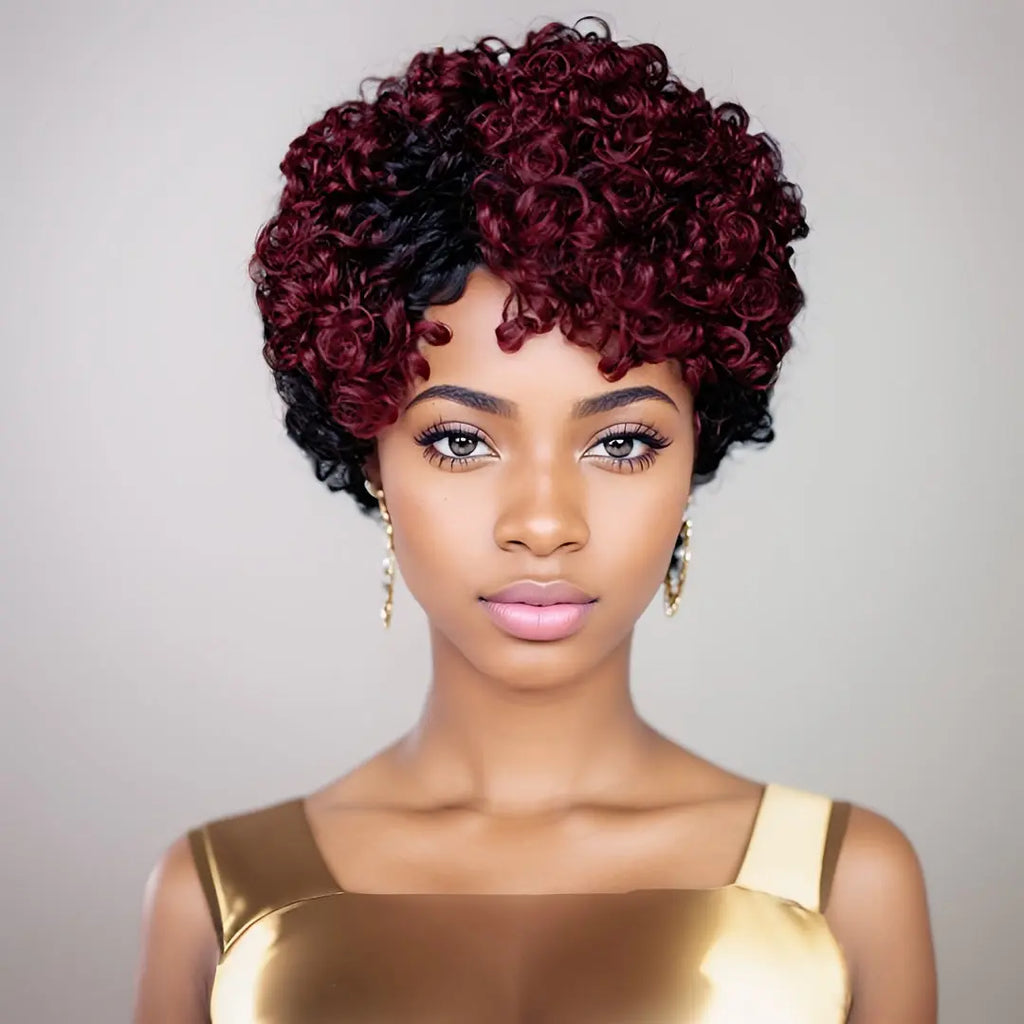 180 density Short Curly Wigs for Women Human Hair  Pixie Cut Wig Human Hair  Short Wigs for  Women with Bangs None Lace Front Bob Short Wigs Human Hair T1B/99J
