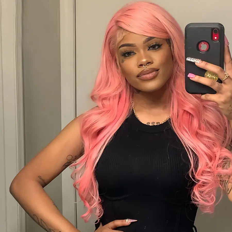 13x4 Pink Body Wave Lace Front Wig Long Pink Body Wave Lace Frontal Wig Body Wave Wigs For Women 26 Inch