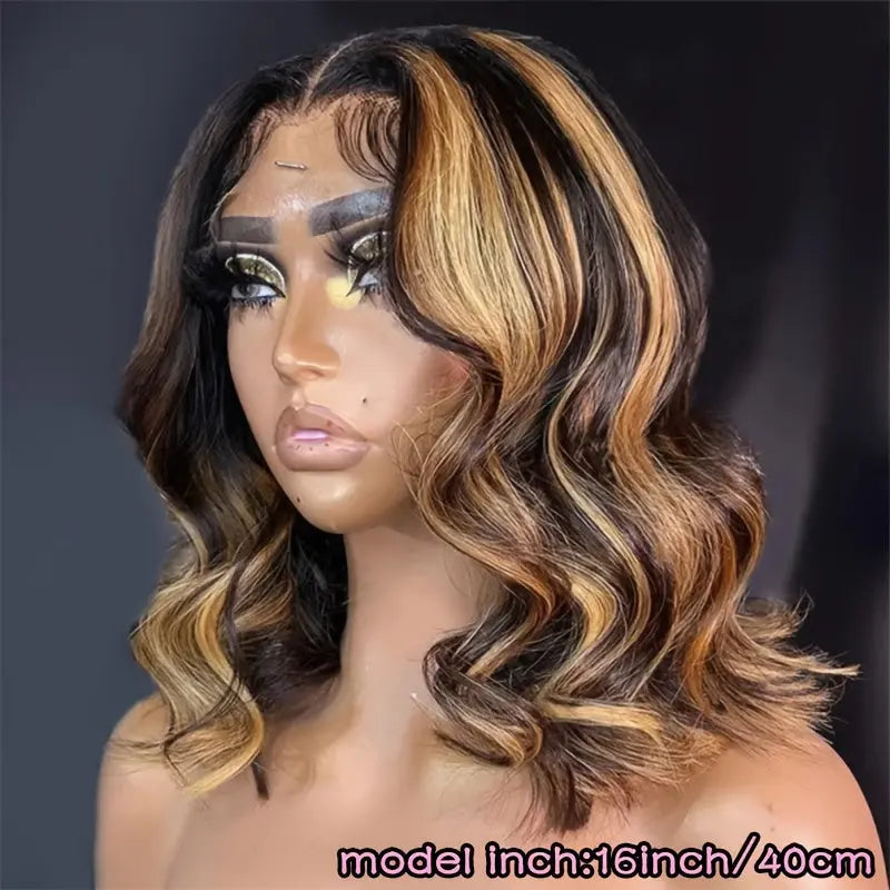 Bob Wig Human Hair 4/27 Highlight Ombre Honey Blonde HD Lace Front Wig Human Hair 13X4 Body Wave Lace Front Wigs Human Hair Pre Plucked With Baby Hair 180% Density For Women