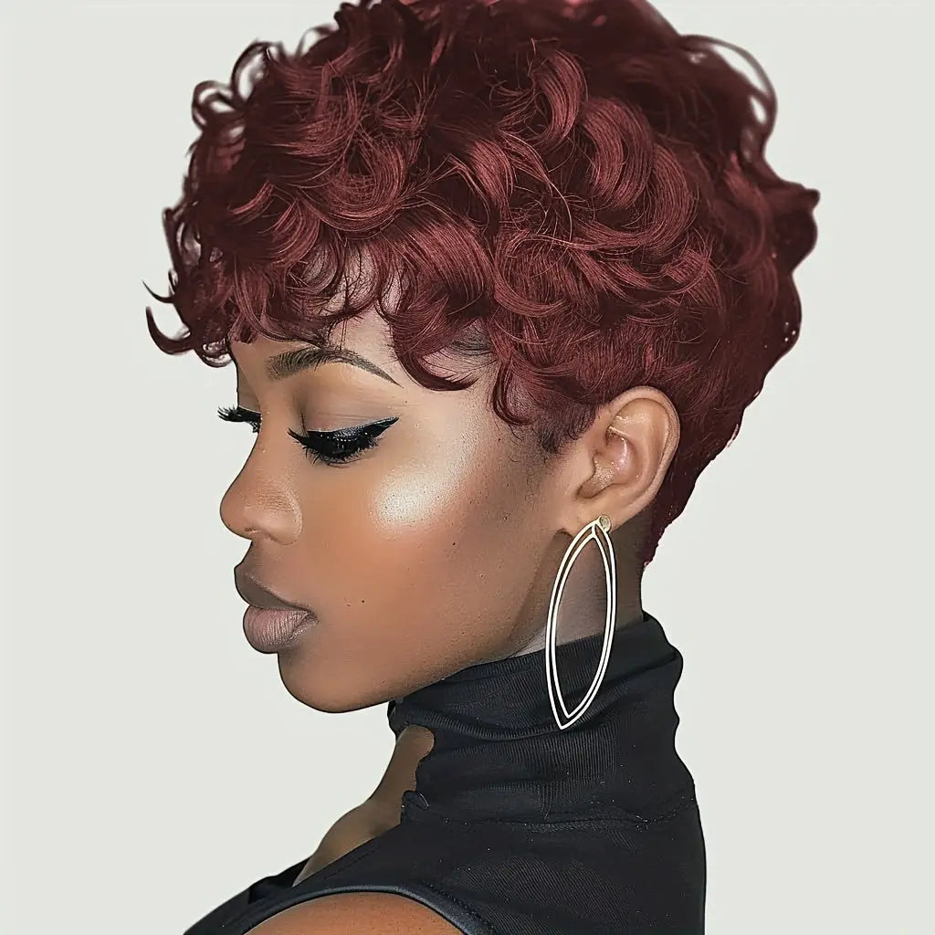 Short Curly Pixie Cut Wigs for with Bangs - Heat Resistant Synthetic Hair, 180% Density Curly Wave, Rose Net Cap, Natural Look Daily Wear & Special Occasions, Short Hair Wig