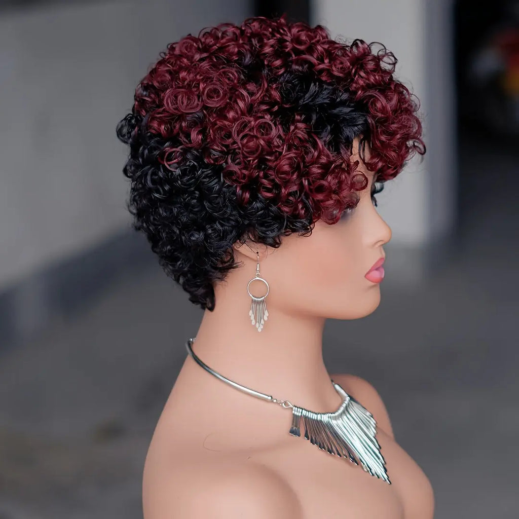 180 density Short Curly Wigs for Women Human Hair  Pixie Cut Wig Human Hair  Short Wigs for  Women with Bangs None Lace Front Bob Short Wigs Human Hair T1B/99J