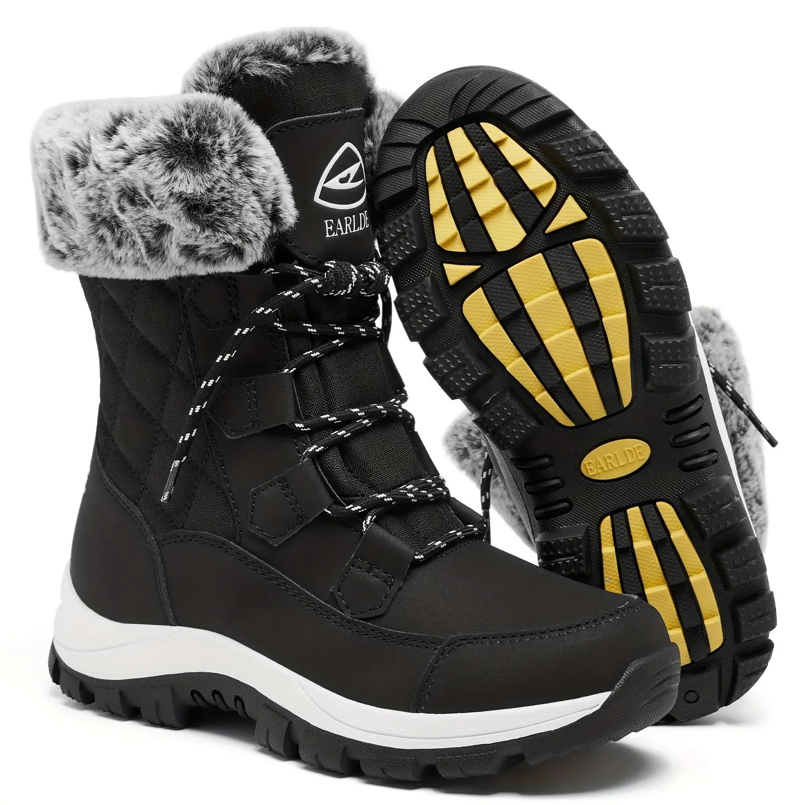 Women's High Quality Winter Snow Boots - Heavy-Duty PU Cover-like Upper, Non-Slip Rubber Outsole, Mid-Calf High-Ankle with Cushioned Insole - All-Terrain Traction for Ice, Snow, Mud, and Slush - Ideal for Hiking, Walking, and