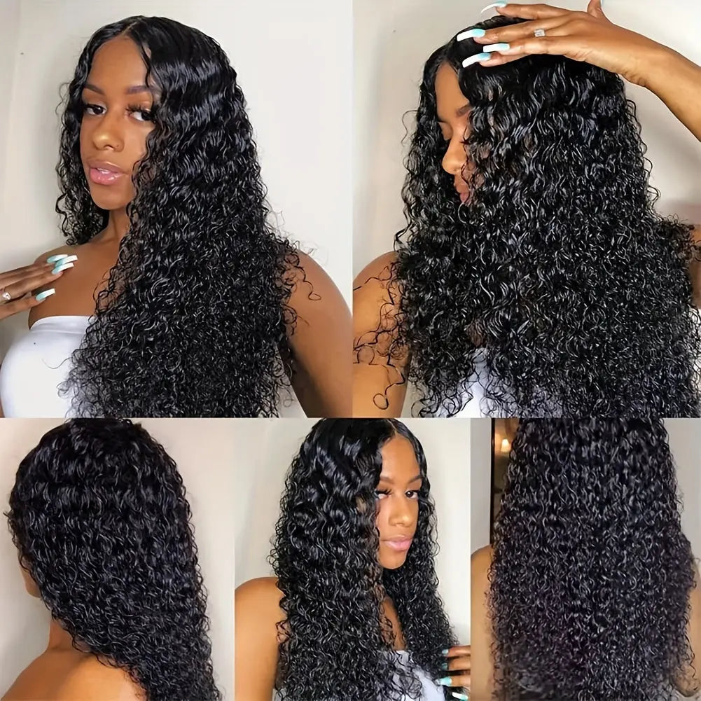 Kinky Curly Lace Front Wigs Human Hair 4x4x1 Lace Closure Wigs 180% Density Kinky Curly Wigs with Brazilian Remy Hair Unprocessed Virgin Hair Wig Natural Color