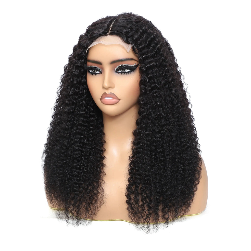 Kinky Curly Lace Front Wigs Human Hair 4x4x1 Lace Closure Wigs 180% Density Kinky Curly Wigs with Brazilian Remy Hair Unprocessed Virgin Hair Wig Natural Color